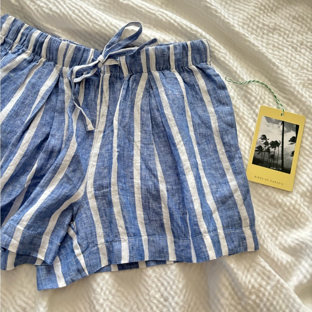 Trovata Striped Chambray Coastal Style Linen Shorts